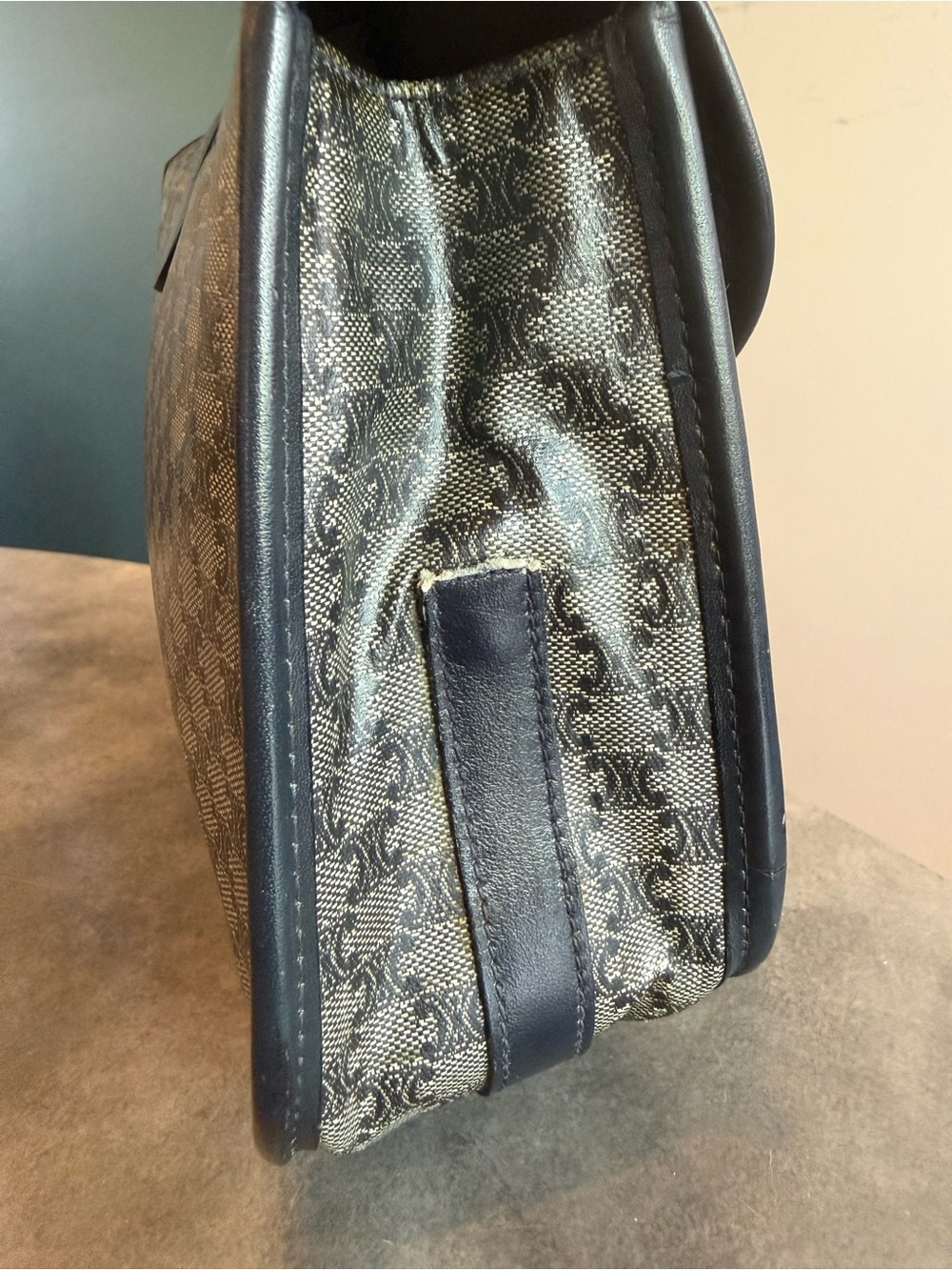 Celine Navy Blue Monogram leather and PVC Bag with Gold Chain - Picture 7 of 13